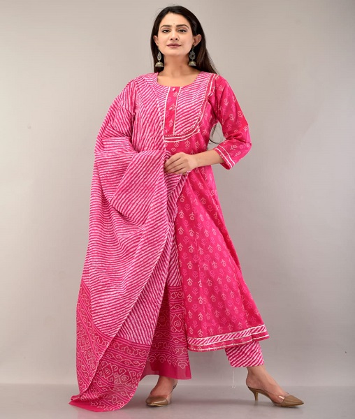 Anarkali Cotton  style kurti With Pant Duppatta